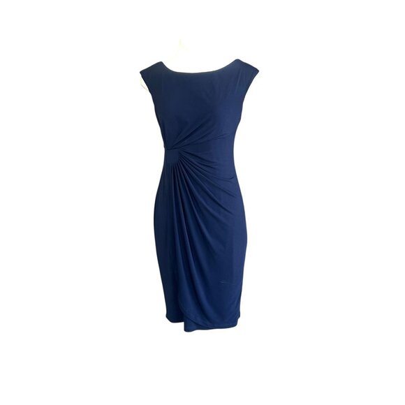 Connected Apparel Blue Gathered Waist Pencil Jersey Knit Dress Size 8 - Picture 1 of 8